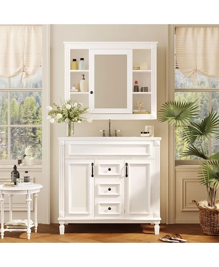 Тумба для ванной CASAINC 91 см с раковиной и зеркалом, белая