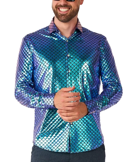 Мужские рубашки для тематических вечеринок OppoSuits с блестящими золотыми вставками для мужчин blue