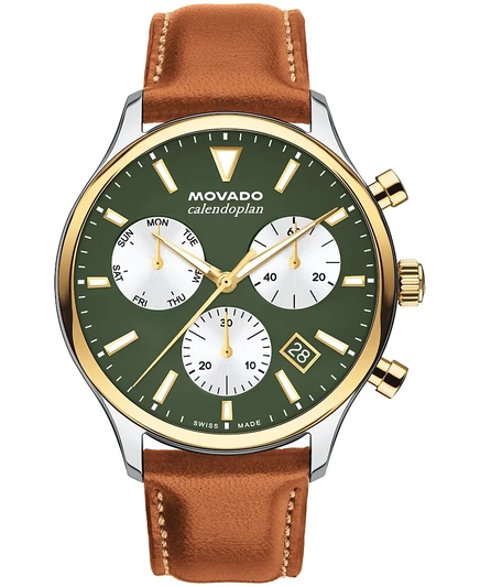 Мужские часы Movado Calendoplan Chrono 43 мм, коричневые