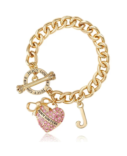 Браслет Juicy Couture Pavé Heart с розовым паве, золотистый