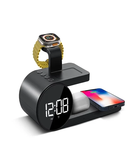 Беспроводная подставка для зарядки и будильник Brookstone 3-в-1 для iPhone, Airpods и Apple Watch black