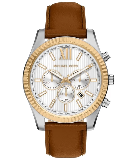 Мужские наручные часы Michael Kors с хронографом Lexington, кожаные, 45 мм, коричневые