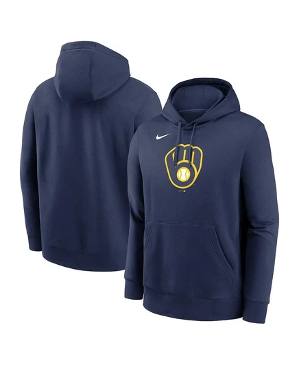 Флисовый пуловер с капюшоном Nike с логотипом клуба Milwaukee Brewers для мужчин темно-синего цвета navy