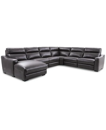 Угловой кожаный диван Furniture Gabrine 6-местный, серый