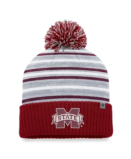 Мужская вязаная шапка Top of the World темно-бордового цвета от Mississippi State Bulldogs Dash с манжетами и красным помпоном
