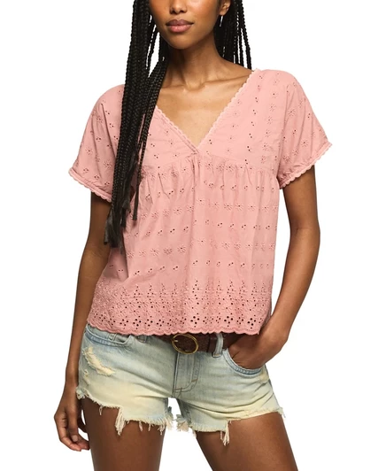 Женская блуза Lucky Brand с ажурной отделкой, розовая