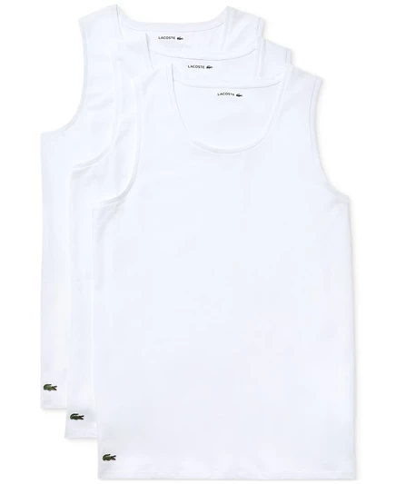 Мужская майка Lacoste 3 шт. облегающая из хлопка, белая