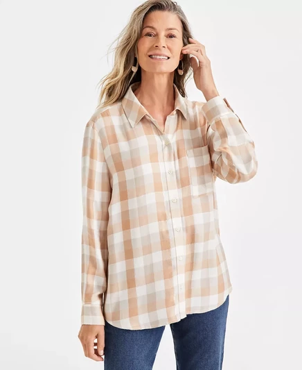  Женская блестящая клетчатая рубашка Perfect, созданная для Macy's plaid neutral