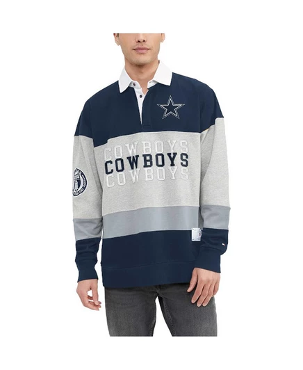Мужская рубашка-поло с длинным рукавом Heather Gray, темно-синяя Dallas Cowboys Connor Oversize heather gray, navy