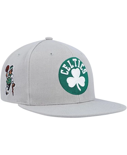 Мужская кепка Mitchell & Ness Gray Boston Celtics Side Core 2.0 Snapback серого цвета