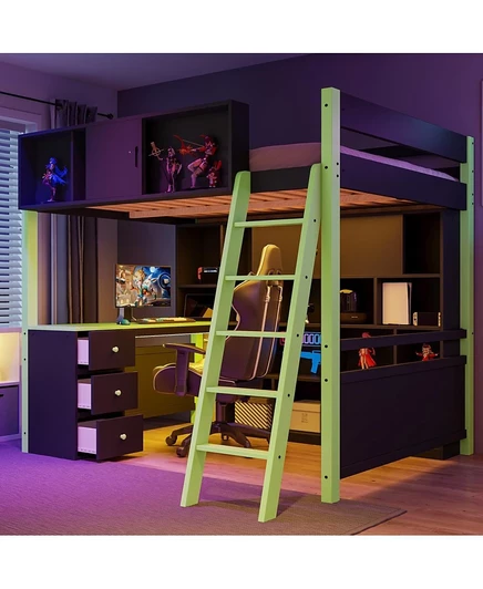 Полноразмерная деревянная кровать-чердак Streamdale Furniture с письменным столом и достаточным пространством для хранения вещей