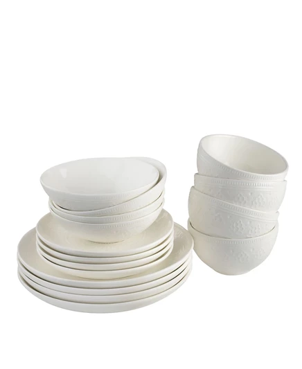 Набор посуды Euro Ceramica Fez с двойной чашей из 16 предметов, сервиз на 4 персоны white