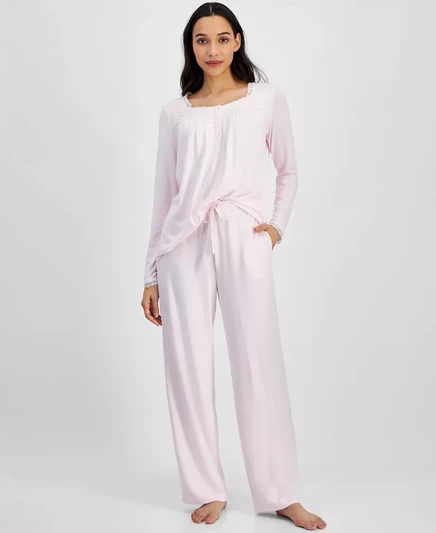  Женский пижамный комплект Henley с кружевной отделкой, созданный для Macy's baby shower pink