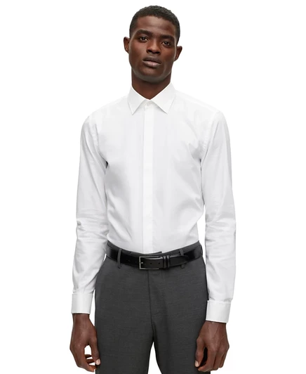 Мужская приталенная рубашка из эластичного хлопка Easy-Iron от Hugo Boss white