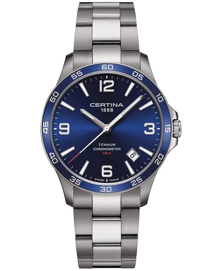 Мужские часы Certina DS-8 с титановым браслетом, 42 мм, синие