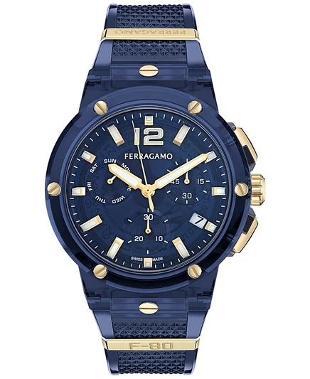 Мужские часы Ferragamo F-80 хронограф 44 мм, синие