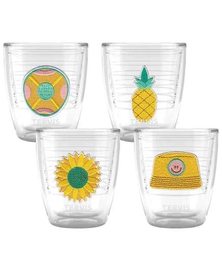 Коллекция Tervis Summer Shine, Сделано в США, Дорожный стакан с двойными стенками, сохраняет напитки холодными и горячими, 12 унций - 4 шт, ассорти