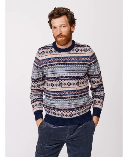 Мужской шерстяной свитер с круглым вырезом от Fair Isle blue/ecru mix
