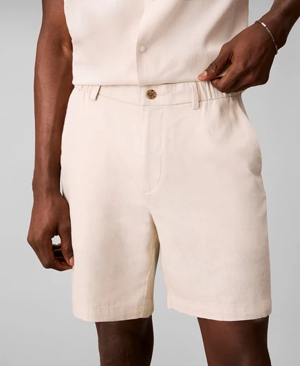 Мужские прямые шорты Calvin Klein из льняной смеси с эластичным поясом длиной 7 дюймов коричнево-бежевого цвета