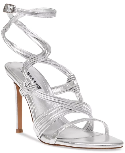  Женские босоножки на шпильке Lele с запахом на щиколотке silver metallic