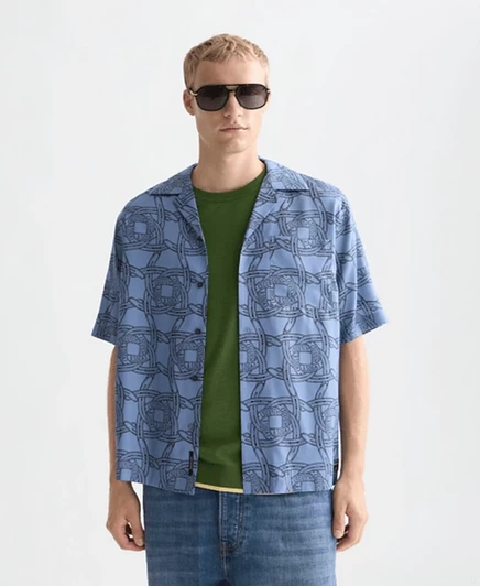 Мужская рубашка с коротким рукавом и принтом SCOTCH & SODA синего цвета