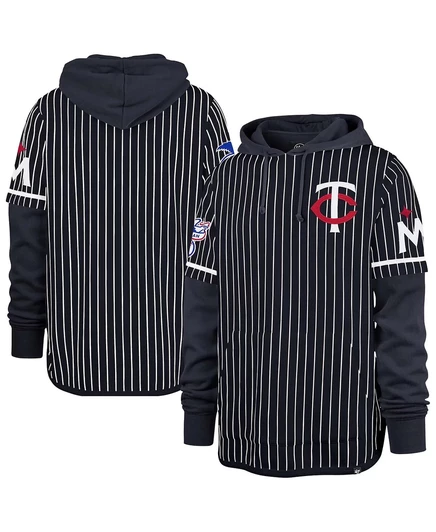Мужской темно-синий пуловер Minnesota Twins в тонкую полоску с двойным капюшоном navy