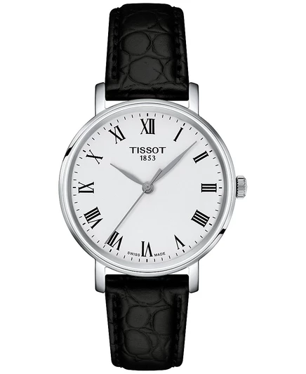 Женские часы Tissot Everytime Swiss 34 мм с черным кожаным ремешком