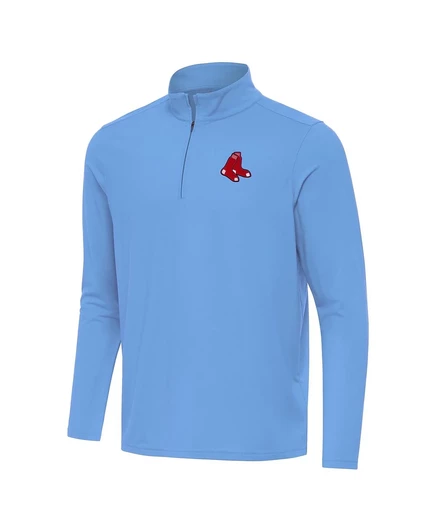 Мужская синяя толстовка Antigua Boston Red Sox Intent с застежкой на воротнике powder blue