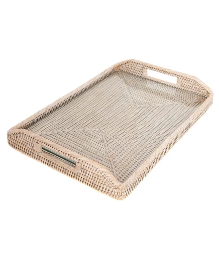 Прямоугольный поднос Artifacts Rattan со стеклом, белый