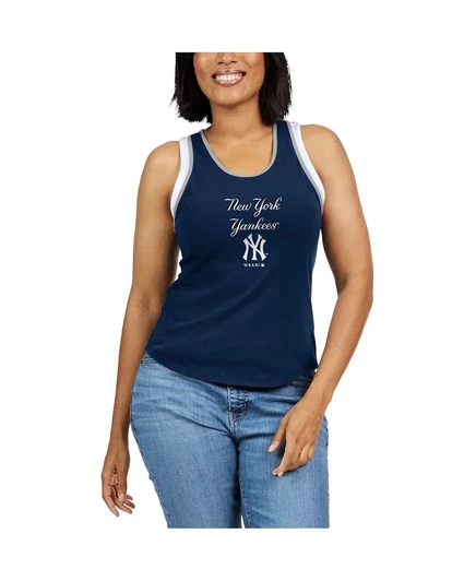 Одежда от Erin Andrews Женская темно-синяя майка New York Yankees Racerback с цветными блоками от Erin Andrews navy