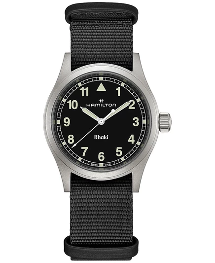 Мужские часы hamilton khaki field, 38 мм, текстиль, черные
