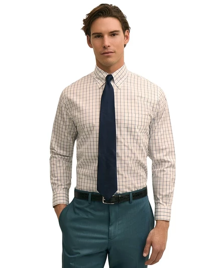 Мужская клетчатая рубашка поло Brooks Brothers на пуговицах цвета слоновой кости/кремового цвета