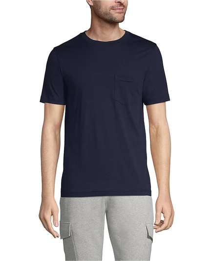 Мужская хлопковая футболка Supima от Lands' End с коротким рукавом и карманом blue
