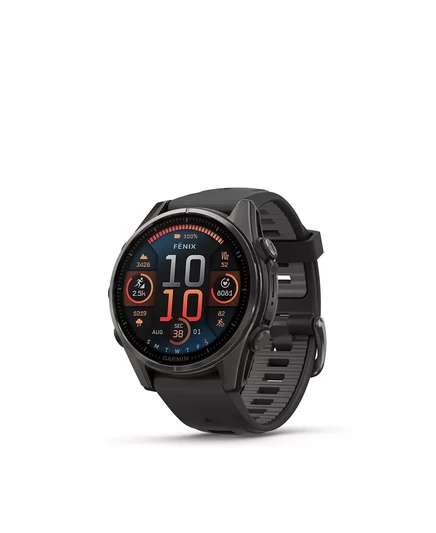 умные GPS-часы fenix 8, 43 мм, AMOLED, для активного отдыха и занятий фитнесом, Saphire, Титановый корпус Carbon Gray, ремешок Blk/Pebble Grey black/pebble gray