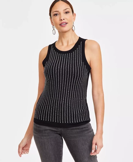  Женская майка в рубчик со стразами, эксклюзивно от Macy's deep black