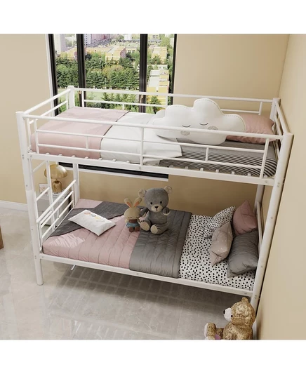 Металлическая двухъярусная кровать Streamdale Furniture Twin Over Twin с лестницами и ограждением