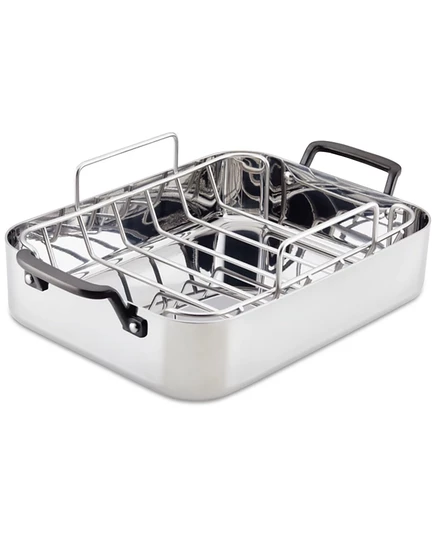 Жаровня KitchenAid 5-слойная из нерж. стали 38×29 см с решеткой, серебристая