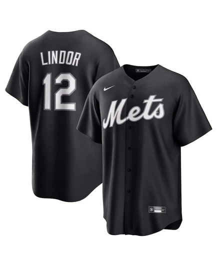 Мужская футболка Francisco Lindor Black New York Metts Lights Out, реплика игрока black