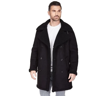 Мужское двубортное пальто Braveman из искусственной овечьей шерсти black