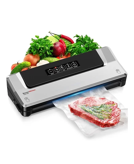 Компактный вакуумный упаковщик Bonsaii Bonsenkitchen, Многофункциональное устройство для быстрой упаковки продуктов с 20 пакетами, 2 рулонами и шлангом, Высокоскоростное непрерывное использование, серебристый