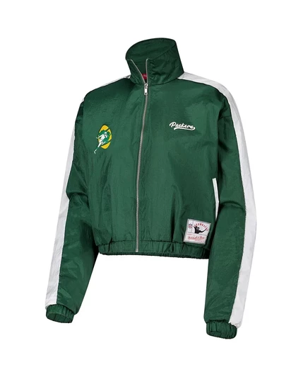 Женская укороченная нейлоновая куртка на молнии Mitchell & Ness Green Green Bay Packers зеленого цвета green