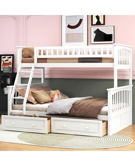 Двухъярусная кровать Streamdale Furniture Twin over Full с выдвижными ящиками, раскладные кровати белого цвета