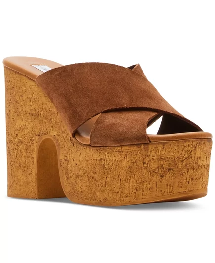  Женские пробковые босоножки на платформе цвета шафрана chestnut suede