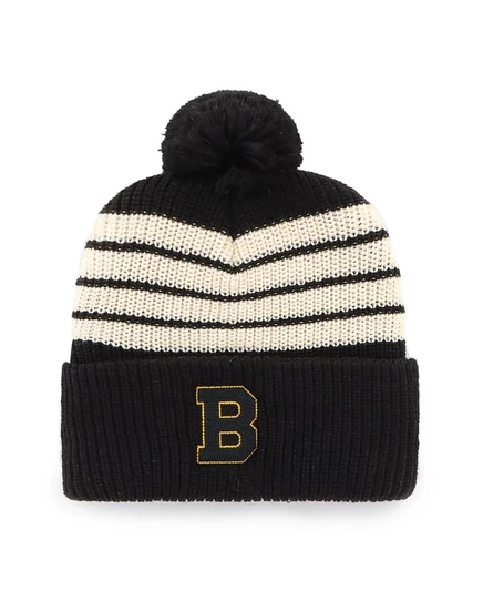 Мужская вязаная шапка '47 Brand Boston Bruins с помпоном, черная