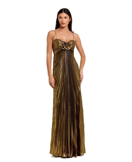 Женское платье Mac Duggal металлик с 3D цветами, золотое