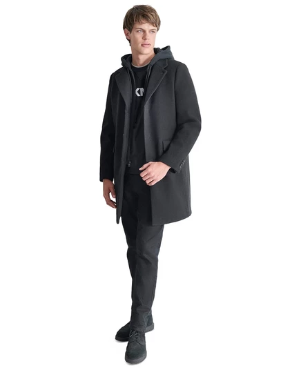 Мужское пальто DKNY с отстегивающимся капюшоном, черное