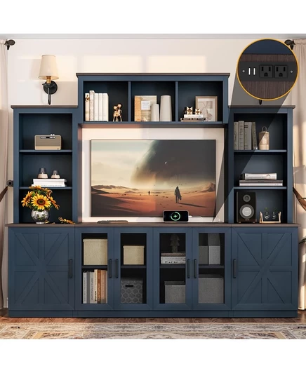 Развлекательный центр Streamdale Furniture Wall Unit с зарядной станцией и USB-разъемом, синий