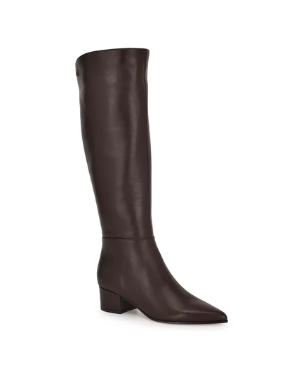  Женские сапоги до колен Morgin с острым носком на блочном каблуке dark brown leather