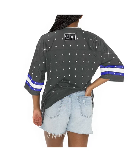 Женская футболка Gameday Couture цвета антрацита New York Giants Kickoff Time из джерси в спортивную полоску со стразами и V-образным вырезом anthracite