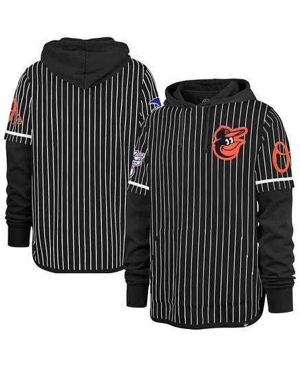 Мужская черная толстовка Baltimore Orioles в тонкую полоску с двойным воротником  black